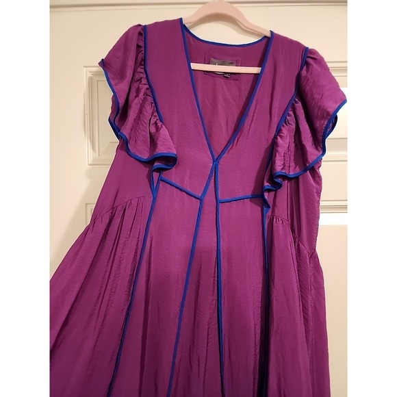 Anthropologie Dresses & Skirts - Anthropologie Mimi Flutter Sleeve Tipped Midi Dress Purple L Full Tiered Fuschia